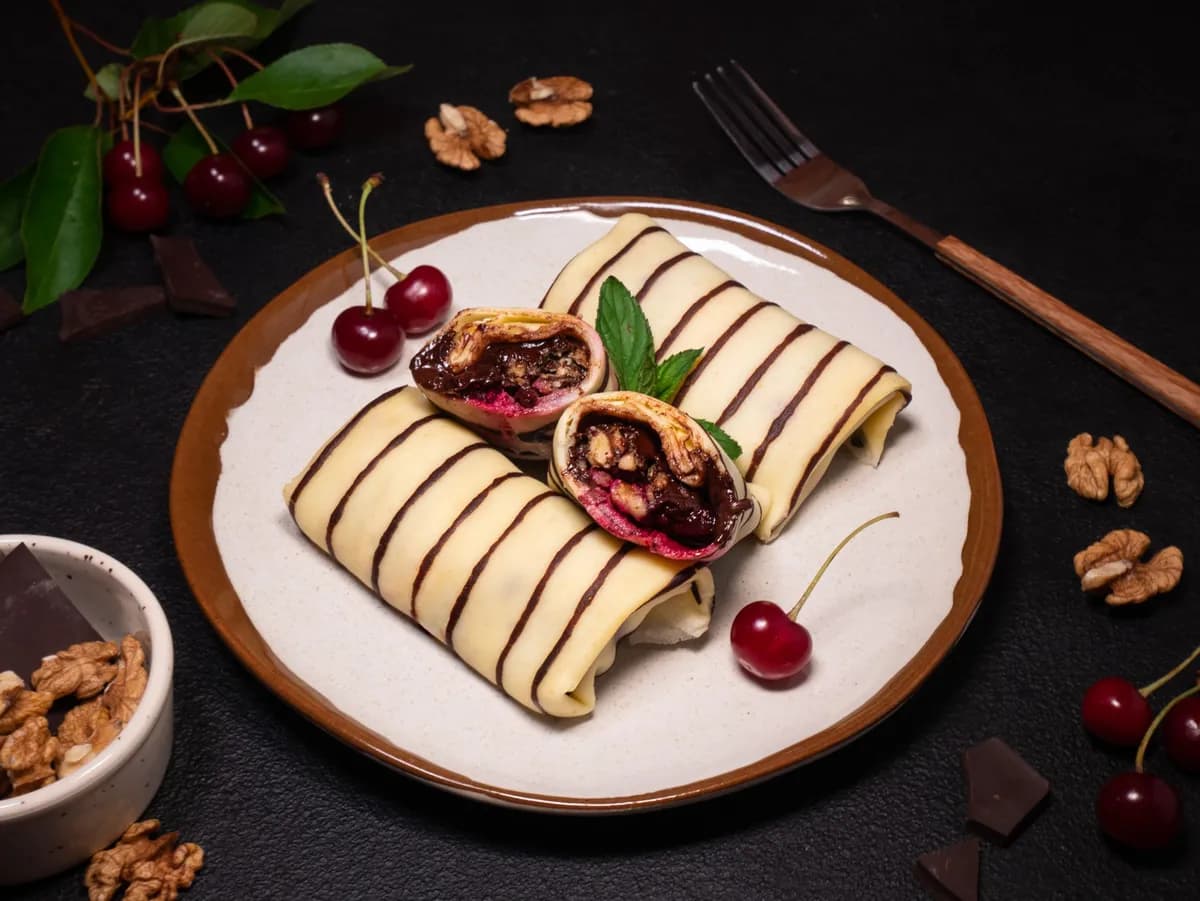 Cherry and chocolate crepes