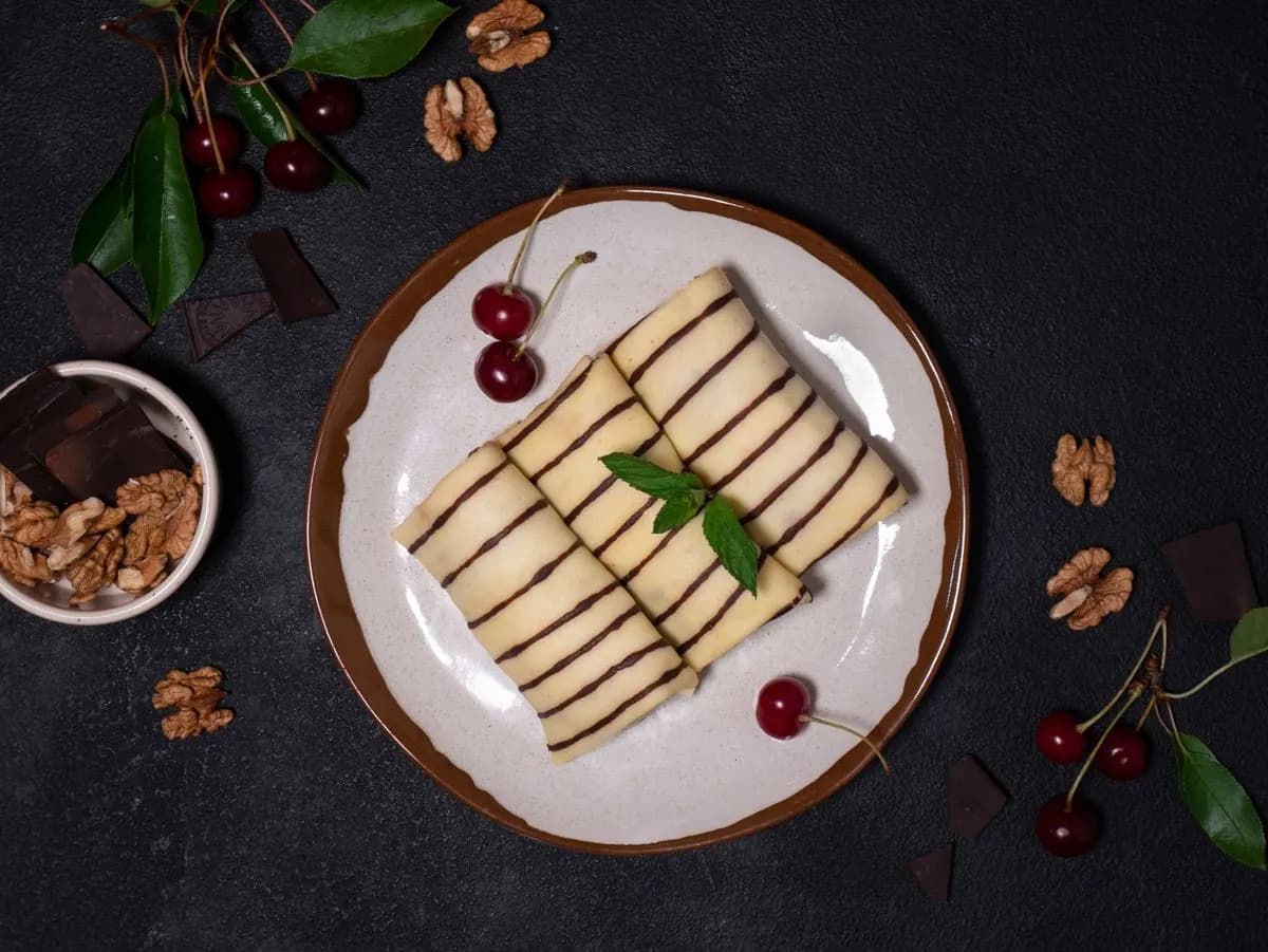 Cherry and chocolate crepes