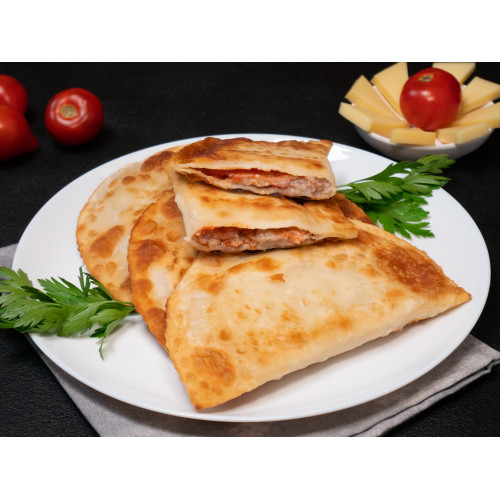 Pork, Cheese And Tomato  Сhebureki – Crispy Fried Pies with Juicy Pork & Onion