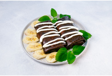 Chocolate Crepes with Cheese, Banana & Chocolate-Nut Cream