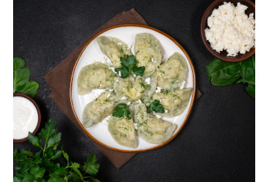 Spinach and brined cheese pierogy