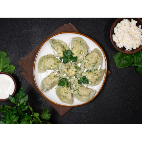 Spinach and brined cheese pierogy