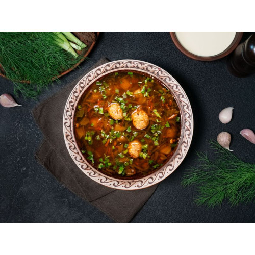 Red Borscht – Traditional Beet Soup with Pork Meatballs